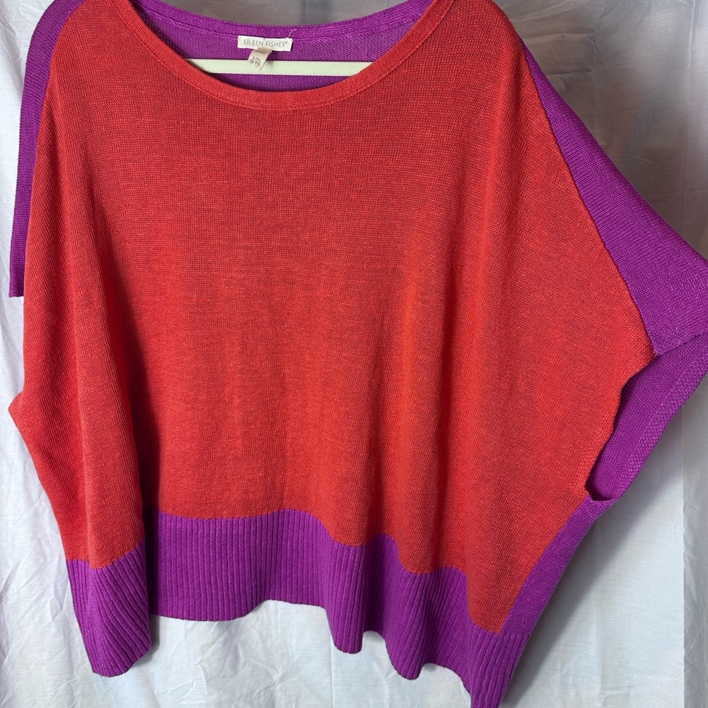 EILEEN FISHER Organic Linen Bateau Neck Poncho, red/orange,fuschia, women’s L/XL